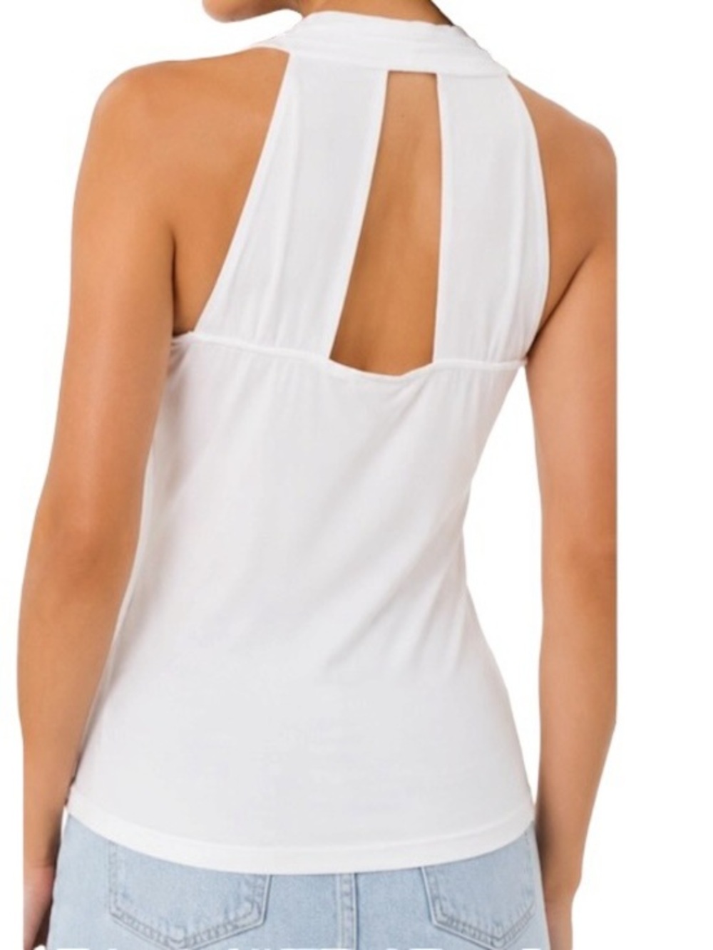 White House Black Market White Sleeveless V-Neck Cut Out Back Tank Top